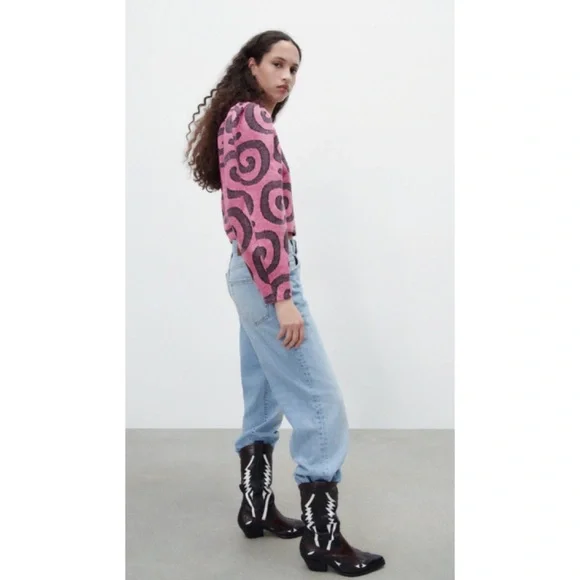 Zara JACQUARD SWEATER Pink M - Picture 3 of 9